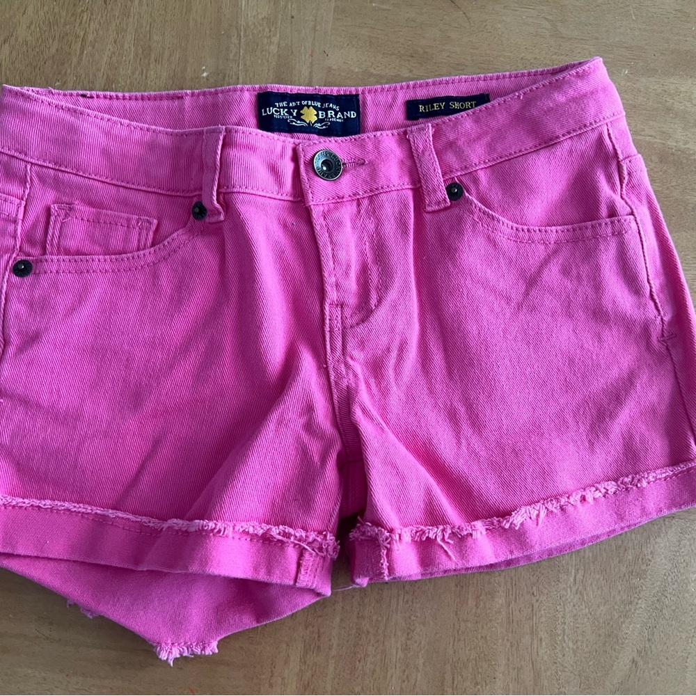Lucky Brand Girls Size 12 Hot Pink Denim Frayed cuff shorts